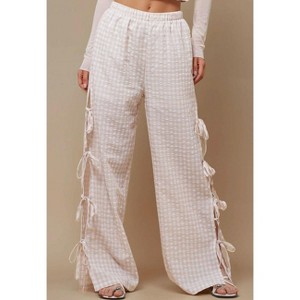 Women Everyday Checked Elastic Waist Side Strape Bowtie Casual Loungewear Pants IRIS FASHION - 1 of 4