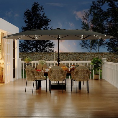 15FT Outdoor Double-Sided Large Patio Umbrella with Base, Rectangle Market Umbrella Outside Umbrellas for Poolside Lawn Backyard
