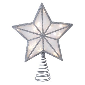 Kurt Adler enchanting 11.5-Inch UL 20-Light Warm White Fairy LED Silver Glitter 5-Point Star Tree Topper - 1 of 4