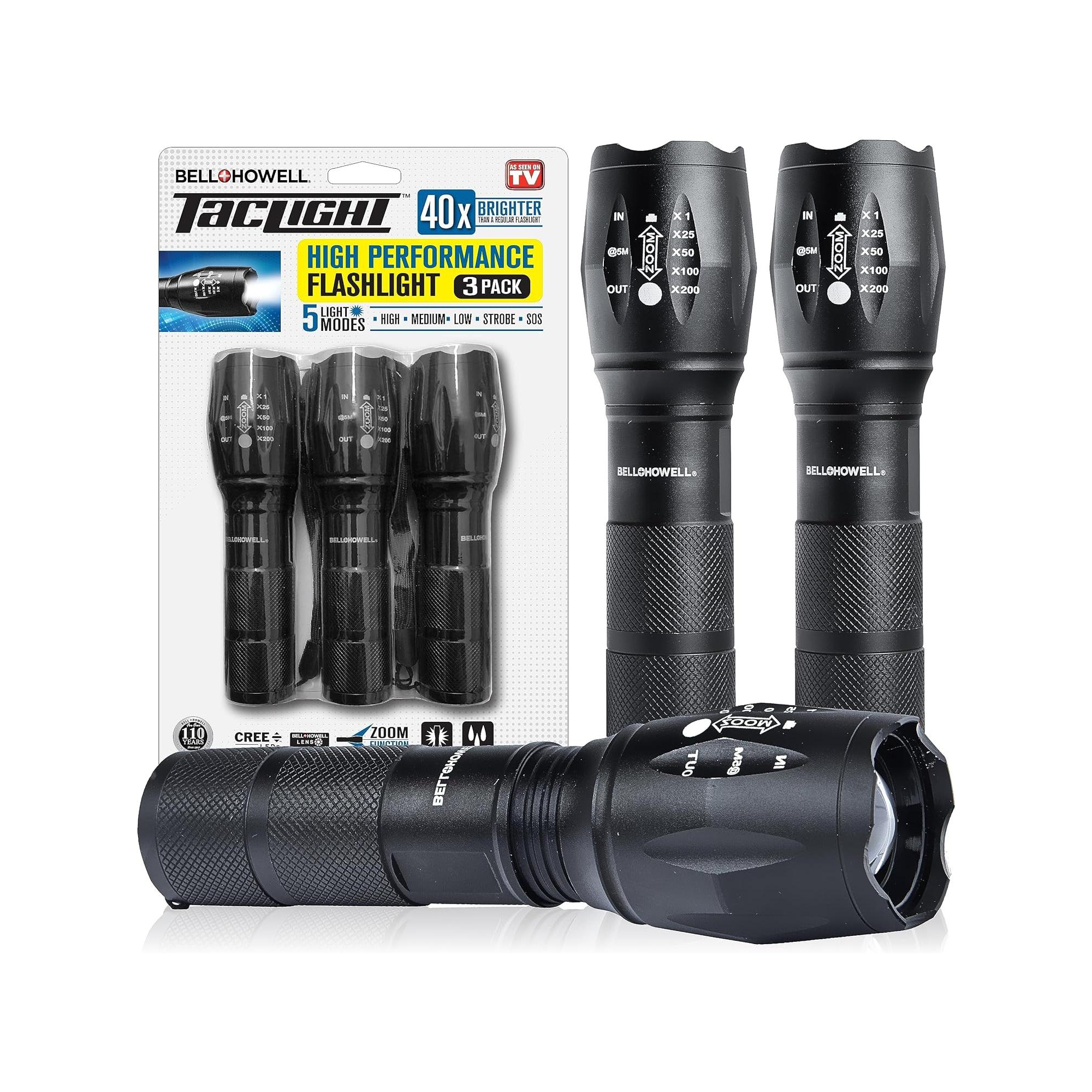 Taclight Tactical Flashlights 3 Pack Zoomable Waterproof Portable Emergency Flashlight