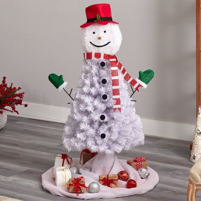 Tiny White PVC Snowman Artificial Christmas Tree with Lights