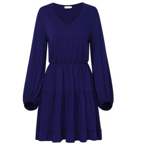 Coolmee Womens Mini Tunic Dress Casual Long Sleeve V Neck Ruffle Tiered Loose Flowy Swing Shift Short Dresses - 1 of 4