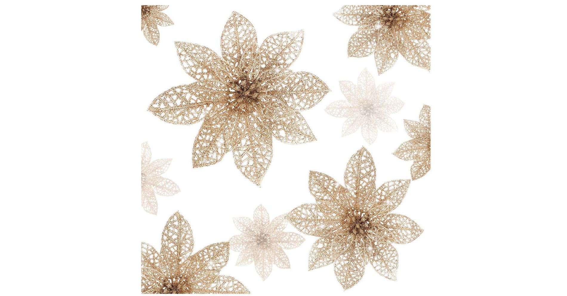 Aoibox 24 Pack Glitter Poinsettia Flowers Christmas Tree Ornaments Artificial PVC Flowers 3 4 6 Inch for Holiday Wedding Champagne