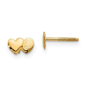 Black Bow Jewelry Kids Double Heart Screw Back Post Earrings in 14k Yellow Gold - 1 of 4
