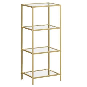 VASAGLE Bookcase 4-Tier Bookshelf Slim Shelving Unit Metallic Gold