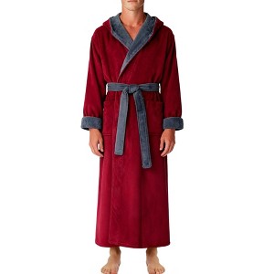 ADR Men's Robe, Plush Fleece Hooded Bathrobe Man, Long Warm Cozy Bath Robe Man - 1 of 3