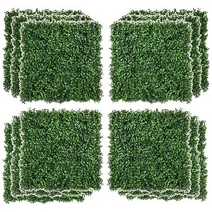12 PCS 20" x 20" Artificial Boxwood Panel Topiary Wall Greenery Backdrop, Light Green - 1 of 4