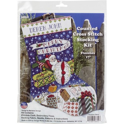 Design Works Counted Cross Stitch Stocking Kit 17" Long-Airplane Santa (14 Count)