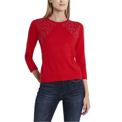 Vince Camuto Womens Studded Pullover Sweater