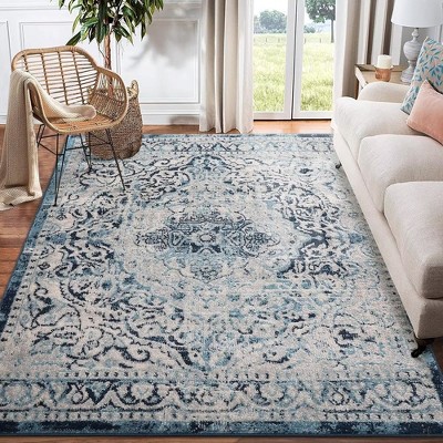 Vintage Medallion Area Rug Indoor Non-Shedding Stain Resistant Rugs Carpet Floral Rugs for Living Room Bedroom, 5'3" x 7'3" Blue