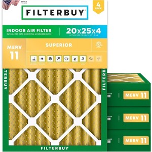 Filterbuy 20x25x4 Air Filter (4-Pack), Pleated MERV 11 Allergen Defense Replacement HVAC AC Furnace Filters (Actual Size: 19.50 x 24.50 x 3.63) - 1 of 4