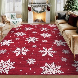 Christmas Area Rug Washable Rug for Living Room Non-Slip Soft Bedroom Rugs Snowflake Pattern Floor Cover Low Pile No-Shedding Indoor Carpet - 1 of 4