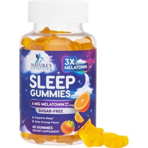 Melatonin Sleep Gummies Sugar Free, 6 mg Natural Melatonin Sleep Adults, Extra Strength Sleep Gummy Supplements - 60 Gummies By Nature's Nutrition - 1 of 4
