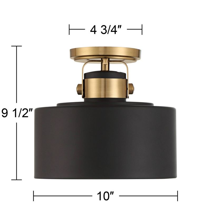 Possini Euro Design Modern Ceiling Light Semi Flush Mount Fixture 10" Wide Soft Gold Metal Black Drum Shade for Bedroom Kitchen, 4 of 10