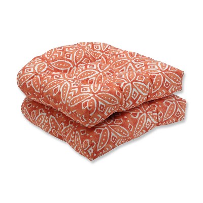 Photo 1 of 2pk Merida Pimento Wicker Outdoor Seat Cushions Orange - Pillow Perfect