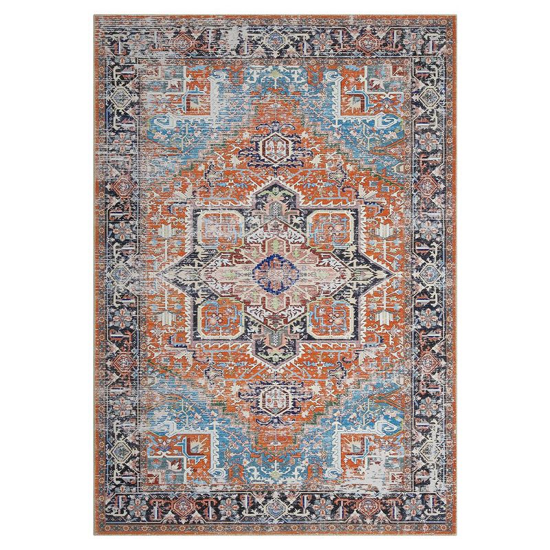 Machine Washable Rug Vintage Distressed Accent Rug Oriental Floral Floor Cover Carpet, 2 of 9
