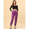 INSPIRE CHIC Women's Drawstring Elastic Waist Ankle Length Satin Joggers Pants with Pocket - 3 of 4