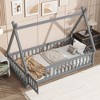 Okak Twin/Full Tent-shaped Floor Platform Bed with Guardrails/Door,Solid Wood Bed Frame for Kids,Teens,No Spring Box Needed - 2 of 4