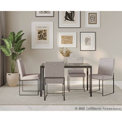 Fuji High Back Upholstered Dining Chair in Light Grey and Black Steel
