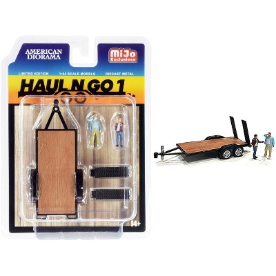 "Haul N Go 1" Trailer and 2 Figurines Diecast Set of 3 pieces for 1/64 Scale Models by American Diorama