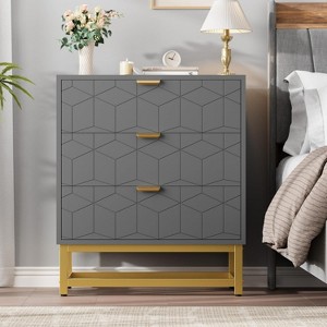 Acekool 3 Drawer Dresser, Modern Chest with Gold Metal Legs, Carved Panel Storage Cabinet Organizer for Bedroom Living Room Hallway - 1 of 4