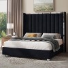 Bed Frame with 58" tall Headboard, Velvet Upholstered Platform bed - 2 of 4