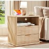 Nightstand with Drawer and Storage,Fluted Mid-Century Modern Wooden End Table for Bedroom, Living Room & Office, Night Stand with Ample Storage Space - 2 of 2