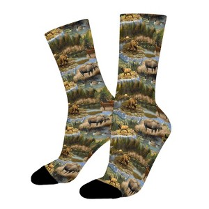 Animal Bear Camo Women Printed Crew Socks Funny Funky Socks Soft Polyester Novelty Gifts for Artists Men - 1 of 1