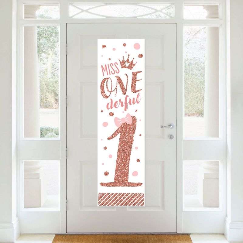 Big Dot of Happiness 1st Birthday Little Miss Onederful - Girl First Birthday Party Front Door Decoration - Vertical Banner, 2 of 8