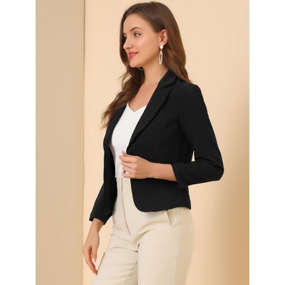 INSPIRE CHIC Women's Open Front Office Long Sleeve Lightweight Printed Floral Crop Suit Blazer 2 Packs Black-Solid/Beige-Solid Large — фото 2