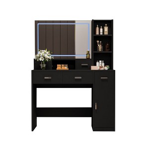 Newly designed smart mirror dressing table with drawers and storage cabinet, dressing table with dressing pad for bedroom, dressing room black - 1 of 4