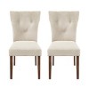 Modern Beige Linen Fabric Upholstered Parsons Dining Chairs,High Back Button Tufted Padded Dining Room Chair,Wooden Kitchen Chair-Coolbibila - 3 of 4