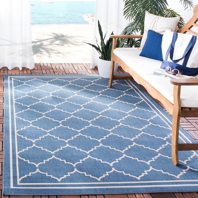 Courtyard Blue and Beige Synthetic Outdoor Area Rug
