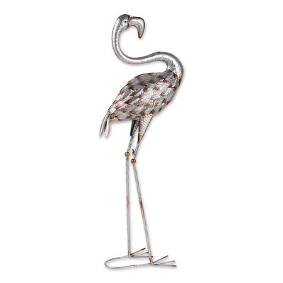 38" Iron Standing Tall Galvanized Flamingo Statue Gray - Zingz & Thingz