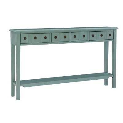 long console table with shelves