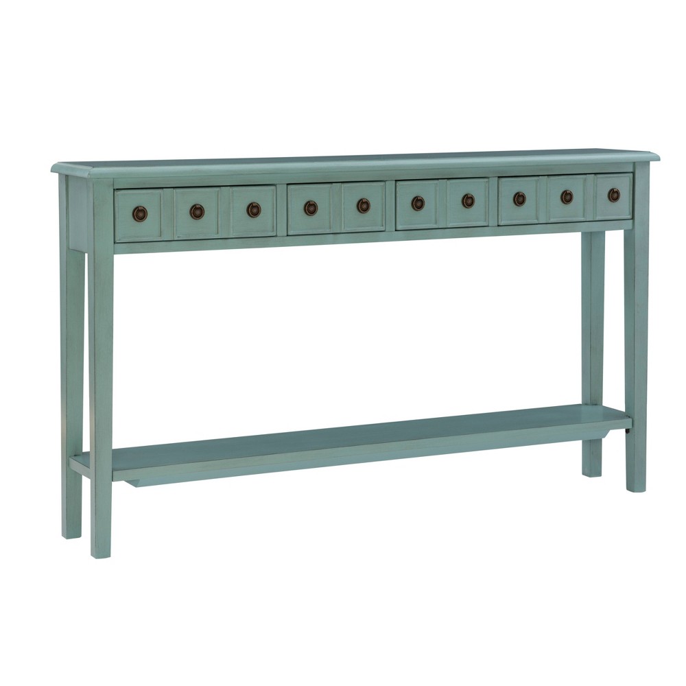 Photos - Coffee Table 60" Calinda Farmhouse Large Console Table 4 Storage Drawers Teal - Powell: