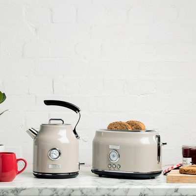 Putty Beige Stainless Steel Electric Kettle with Temperature Gauge