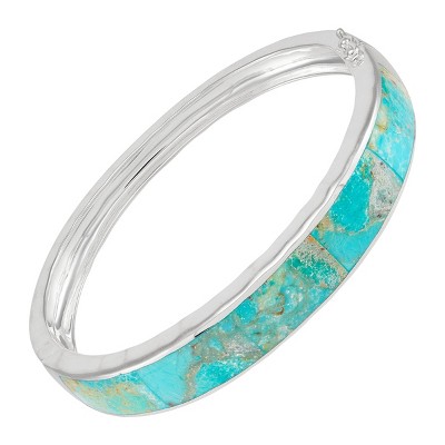 Silpada 'Redirection' Sterling Silver Compressed Turquoise Bangle Bracelet, 7"