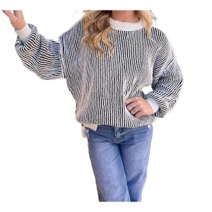 Women's Serena Stripe Textured Knit Contrast Edge Oversized Sweater - fashionworks - 1 of 1