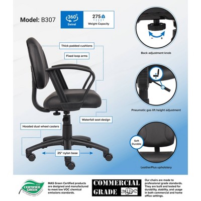 Black LeatherPlus Ergonomic Task Chair with Fixed Arms