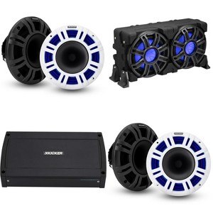 Kicker Marine (2) 48KMXL8 Horn Loaded 8", KXMA900.5 5 Channel Amp & 51MWLE104 10" Loaded Enclosure, LED Marine Audio Upgrade - 1 of 4