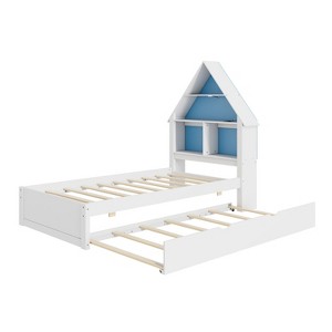 NicBex Full/Twin Size House-Shaped Bed with Bookcase Headboard,LED Lights and Twin Size Trundle for Adults/Boys/Girls - 1 of 4