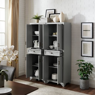 Distressed Gray 2-Piece Traditional Pantry Set with Metal Hardware