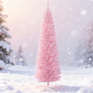 Racxily Festive Pink Pencil Christmas Tree, Cozy Snowy Decor for Chic Holiday Vibe - 1 of 4