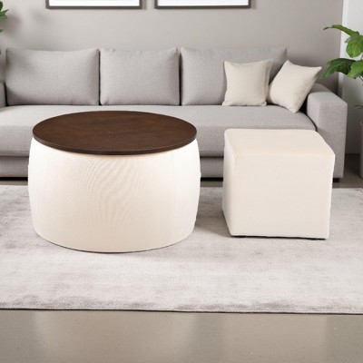 Round Ottoman Set with Storage & Wood Lid