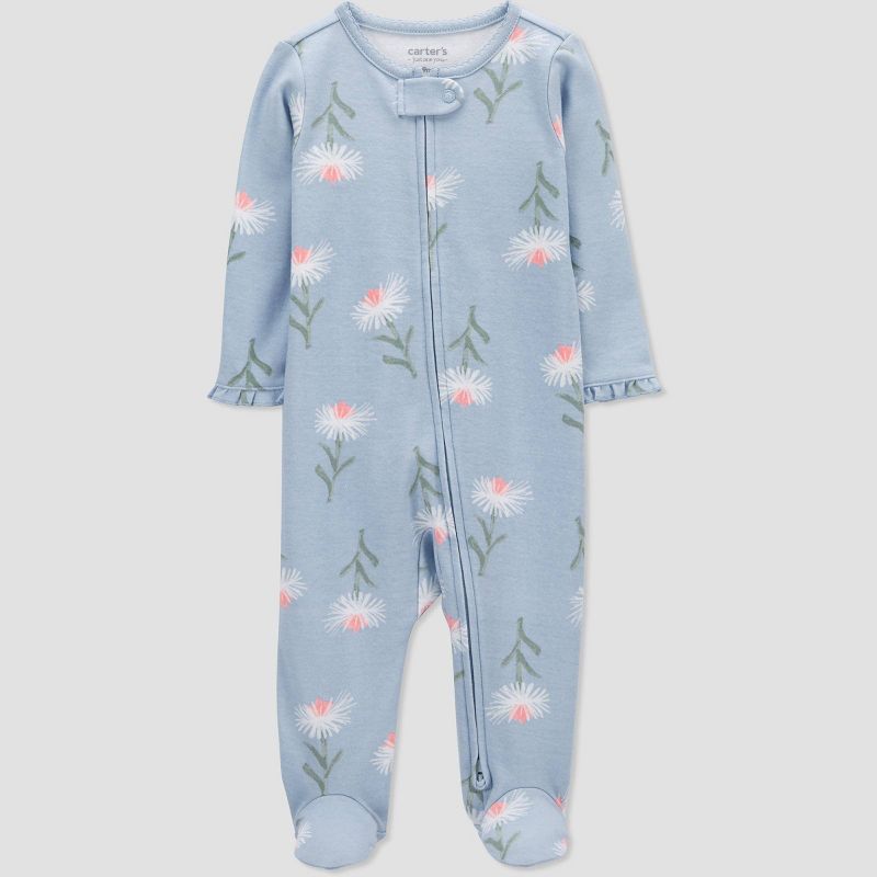 Carter's Just One You® Baby Girls' Floral Footed Pajama - Blue/White, 1 of 8
