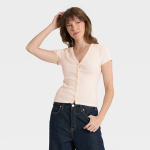 Women's Short Sleeve V-Neck Button-Down Shirt - Universal Thread™ - 1 of 4