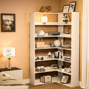 Jojoka 6-Tier Corner Bookshelf - Tall L-Shaped Industrial Bookcase with Baffles, Modern Display Shelf for Bedroom, Office, Living Room & Kitchen - 1 of 4