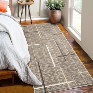 Washable Modern Interwoven Lines Rug Low Pile Stain Resistant Area Rug with Non-Slip Backing for Living Room, Bedroom, Home Office, Entryway Kitchen - 1 of 4