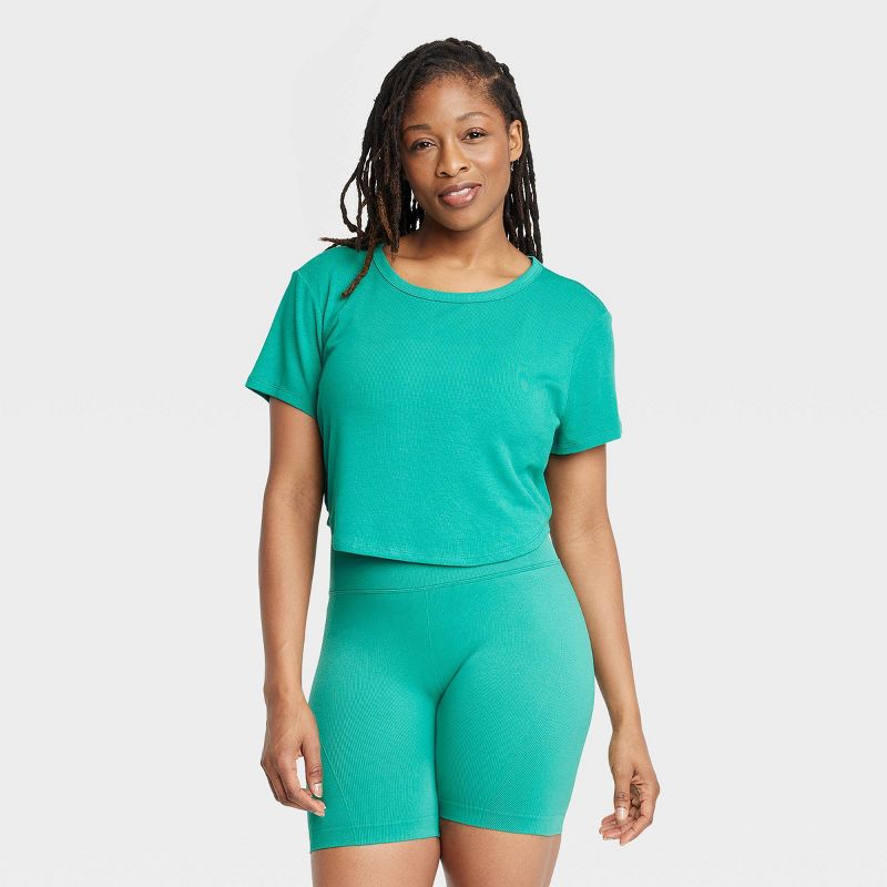 Women's Modal Rib Cropped Short Sleeve Shirt - All In Motion™, 3 of 8